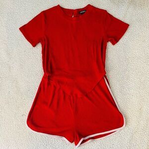 Wild Fable Short Sleeve Romper Shorts Ribbed Red Women XS School Teen Barbiecore